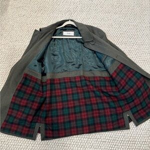 Gray and Red Trench Coat with Classic Plaid Lining